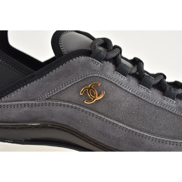 Chanel 23K Mens Grey Black White CC Logo Lace Up Low Top Trainer Sneaker 45 12 - Picture 3 of 13